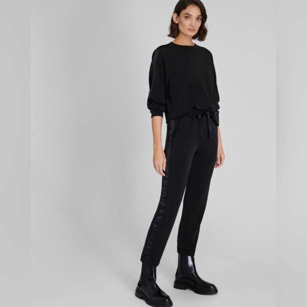 Club Monaco Black High Rise Modal Satin Side Stripe Tapered Jogger Trouser M